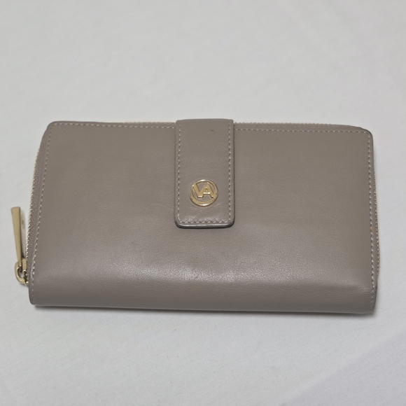 Valentina Handbags - valentina taupe full size leather tab snap zip around wallet made in italy